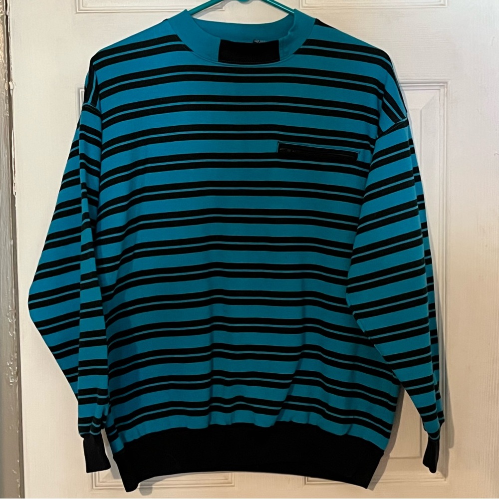 Vintage Triples teal Black Striped Crewneck Sweatshirt Men’s M